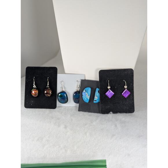 Lot 4prs Earrings Dichroic Glass Handmade Art To Wear Some  Wires are Sterling - Picture 1 of 9